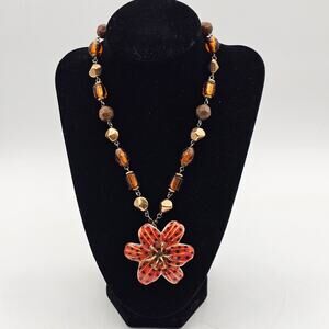 Chicos Poppy Flower Statement Necklace Womens Maximalist Boho Chic 22in